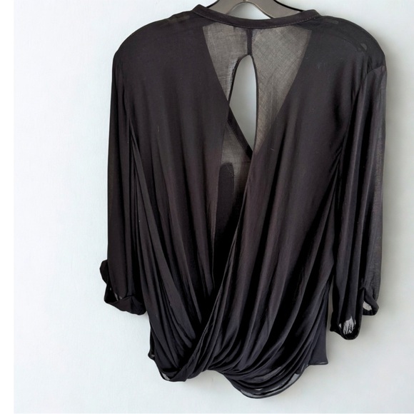 HELMUT LANG Black Blouse Semi Sheer Button Up /Split Back /Size Petite#RN11936 - Picture 2 of 7